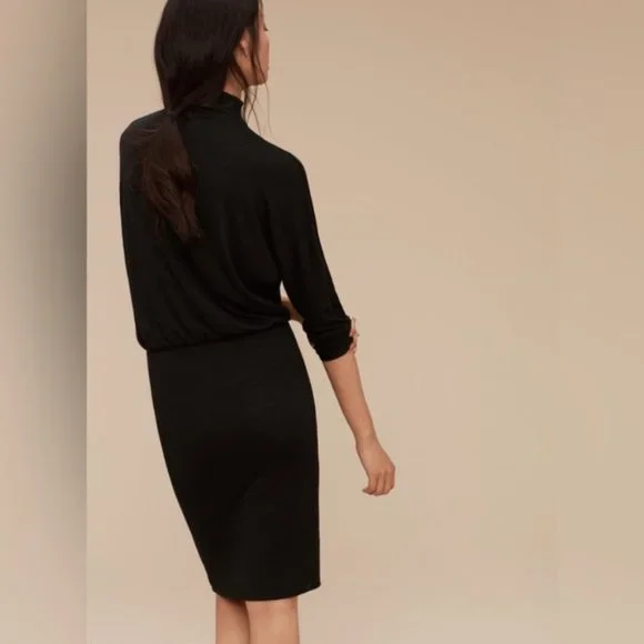 ❗️SOLD❗️ Wilfred Free Black Long Sleeve Mock Neck Resing Maxi Dress Size L - Picture 2 of 9